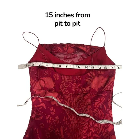 Nicole Miller Silk Burnout Floral Maxi Dress Burgundy Spaghetti Strap XS - Picture 9 of 10